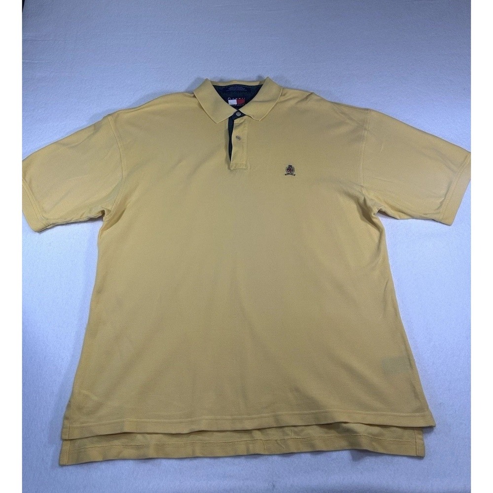 Vintage Tommy Hilfiger Polo Shirt Mens XL Yellow Short Sleeves Casual Preppy